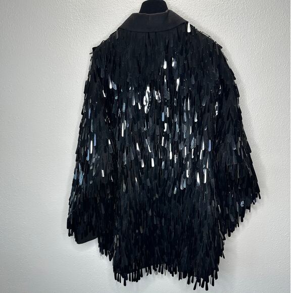 Valentino Garavani Black Sequin Fringe Shirt Jacket Medium - Picture 2 of 13